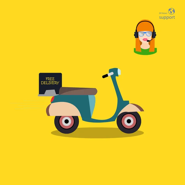 Scooter de entrega y soporte al cliente . — Vector de stock