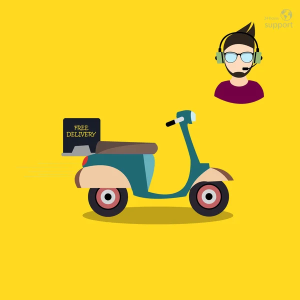 Scooter de entrega y soporte al cliente . — Vector de stock