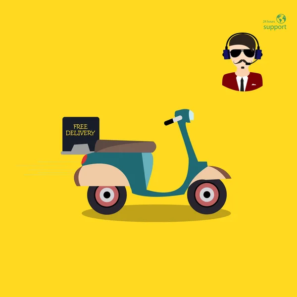 Scooter de entrega y soporte al cliente . — Vector de stock