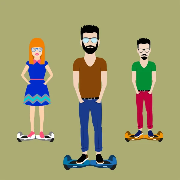 Personnes sur Self-balancing scooter électrique — Image vectorielle