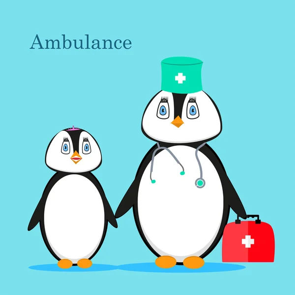 Pinguim desenho animado médico — Vetor de Stock