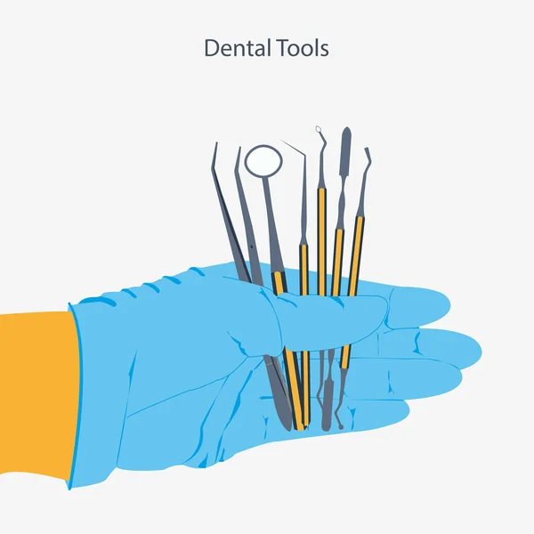 Dentala verktyg i handen — Stock vektor