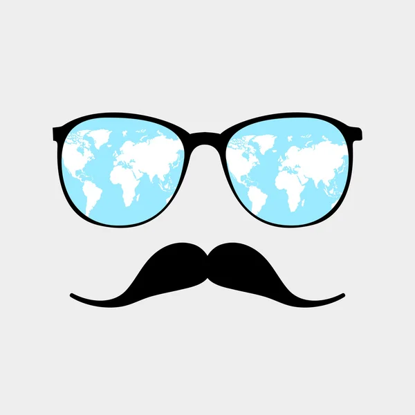 世界地図メガネと口ひげ — ストックベクタ