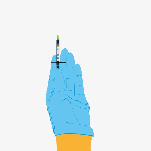 Medische syringe in de hand — Stockvector