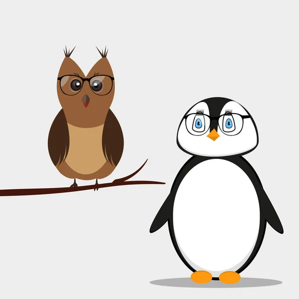 Penguin and owl characters — Stock Vector