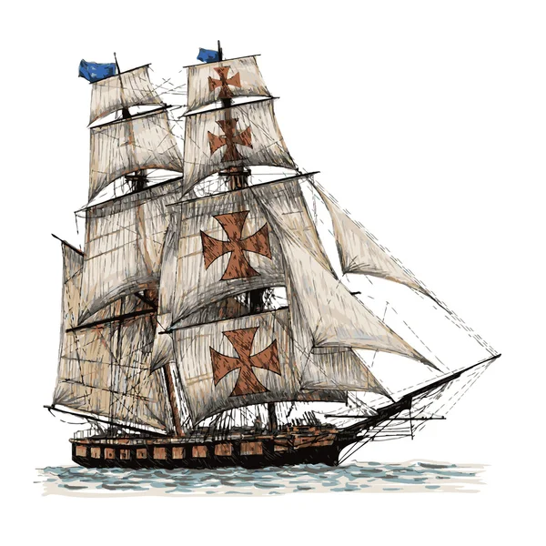 Columbus nave disegnata a mano — Vettoriale Stock