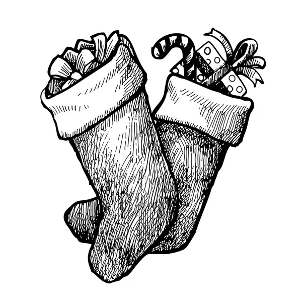 Grunge Χριστούγεννα κάλτσες και δώρου — Διανυσματικό Αρχείο