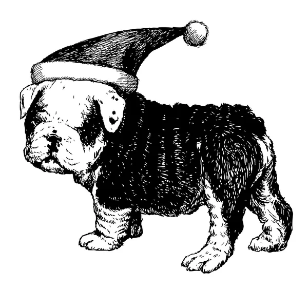 斗牛犬狗与圣诞圣诞老人的帽子 — 图库矢量图片
