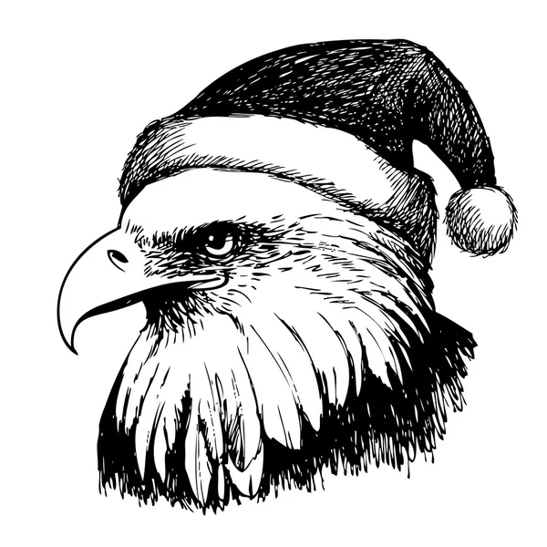Eagle bird with christmas hat — Stock Vector