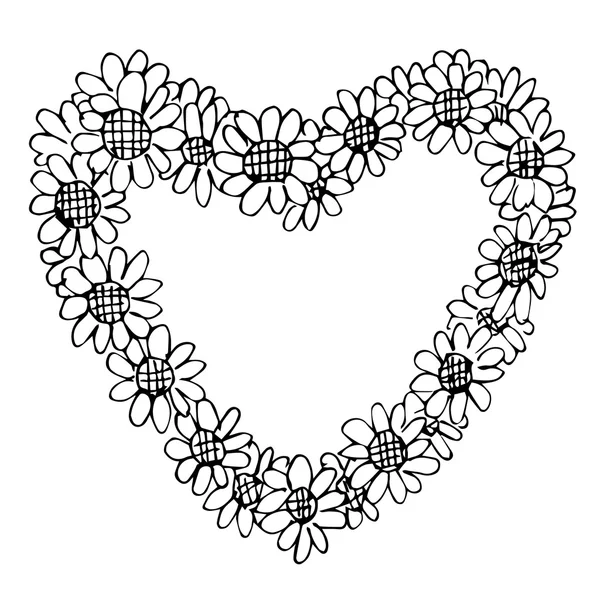 Freihändige Illustration von Retro-Blumen-Design Herzform — Stockvektor