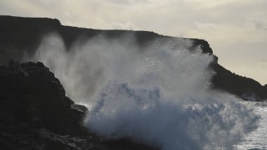 Sahilde büyük dalgalar.