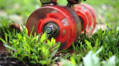 Çocuklar dışarıda kırmızı kaykay