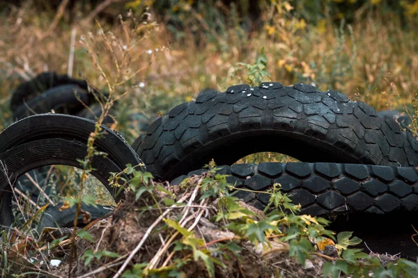 Recycling Old Car Tires Landfill Rubber Waste Dump — Stock Photo, Image