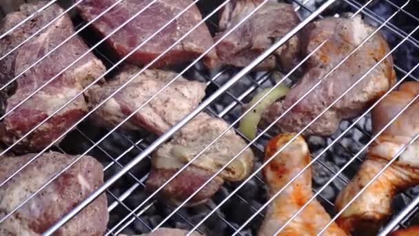 Ved Grillen Och Brandmat Med Kycklinggryta — Stockvideo