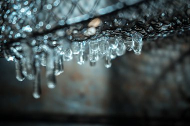 Kışın donmuş sudan buz saçakları