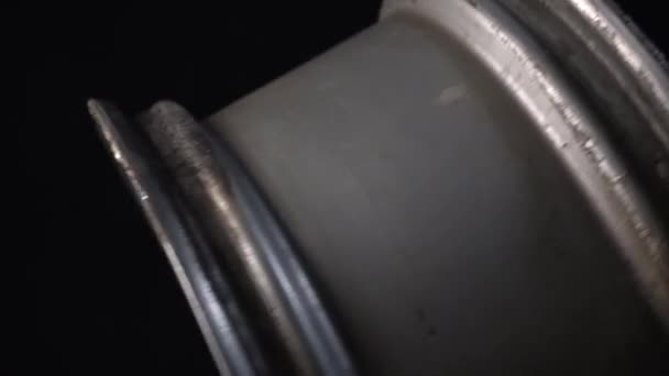 Old Titanium Rims Auto Wheels Preparation Cleaning Powder Painting Presentation — Stock Video