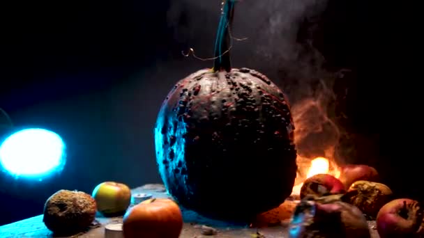 Assustador Arte Halloween Celebração Estranho Abóboras Preto Branco Fumo Escuro — Vídeo de Stock