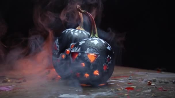 Temible Arte Halloween Celebración Raro Calabazas Negro Blanco Humo Oscuro — Vídeos de Stock