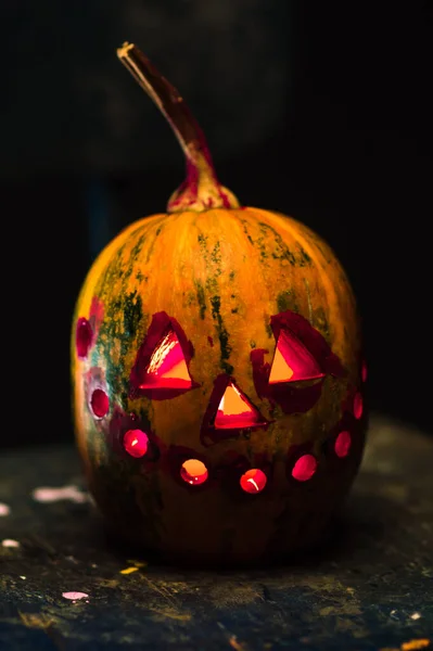 Scary Art Halloween Celebration Weird Pumpkins Smoke Darkness Candlelight — Stock Photo, Image