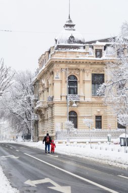 Bucharest, Romanya - 17 Ocak: Calea Victoriei Janua sokakta
