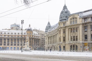 Bucharest, Romania - January 17: University Square on January 17 clipart