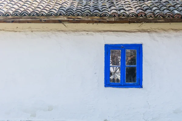 Tekstur: detail closeup dari jendela bergambar tangan biru — Stok Foto
