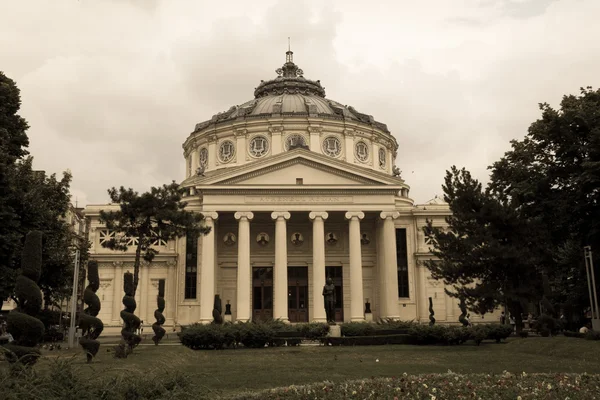 Bukareszt, Rumunia-28 czerwca 2015: rumuńskiego Ateneum nazwie "Ateneul Roman". Otwarty w 1888 jest sala koncertowa w centrum Bukaresztu i punkt orientacyjny stolicy Rumunii — Zdjęcie stockowe