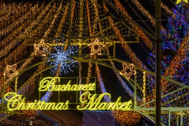 Decorative Christmas lights in Bucharest. Numerous Christmas lig