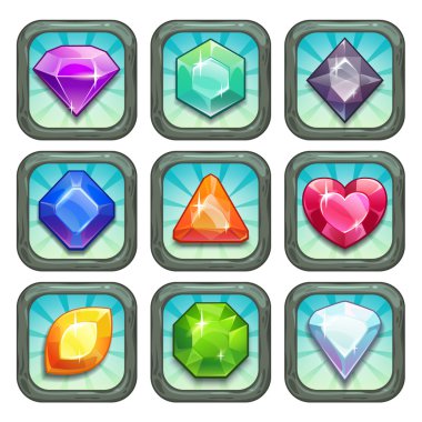 Karikatür vektör taşlar ve app Icons set elmas