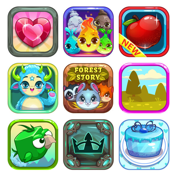 Set of funny cool app store game icons