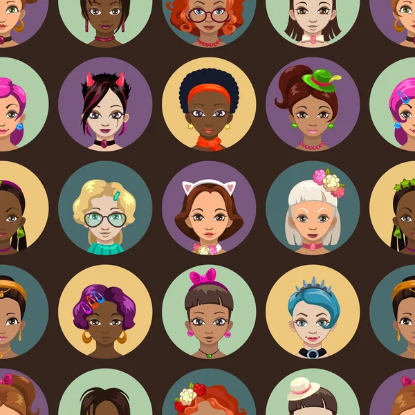 Stylish fancy seamless pattern with girls faces Stock Vector