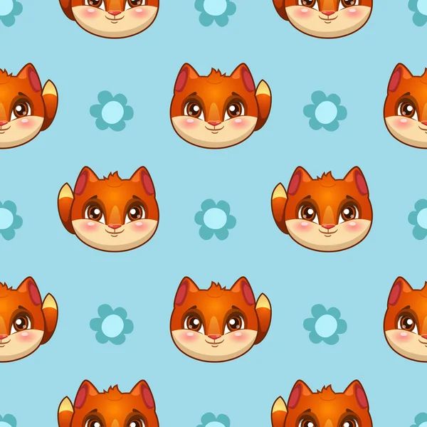 Seamless pattern with funny fox faces — Stock Vector