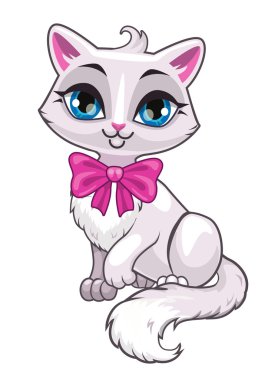 Sevimli çizgi küçük beyaz kedi