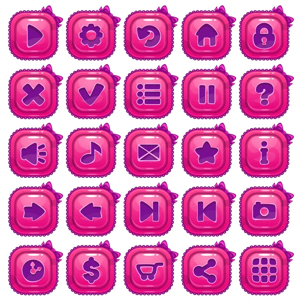 可爱的卡通粉红色的方形按钮集 — 图库矢量图片