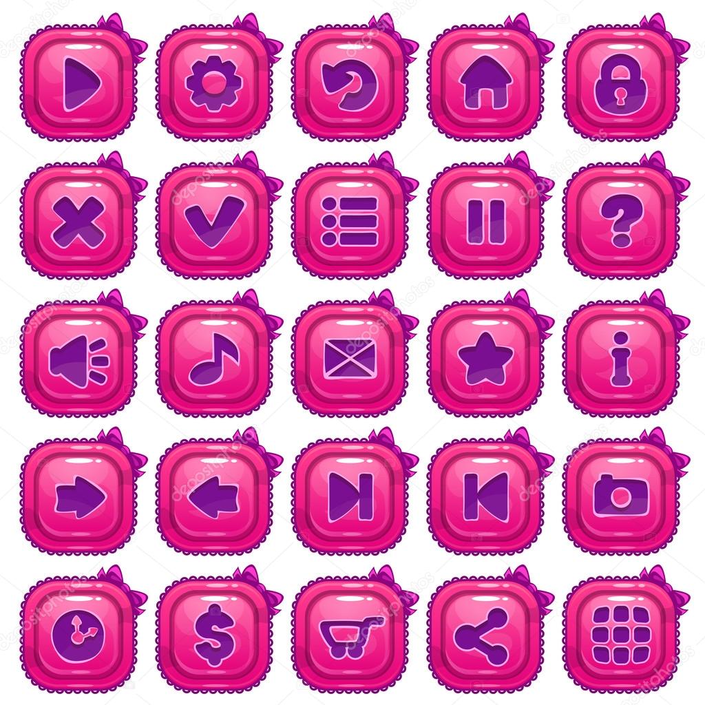 Cute cartoon pink square buttons set