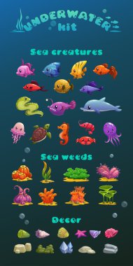Sevimli çizgi sualtı Icons set