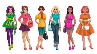 Sevimli çizgi moda kızlar seti