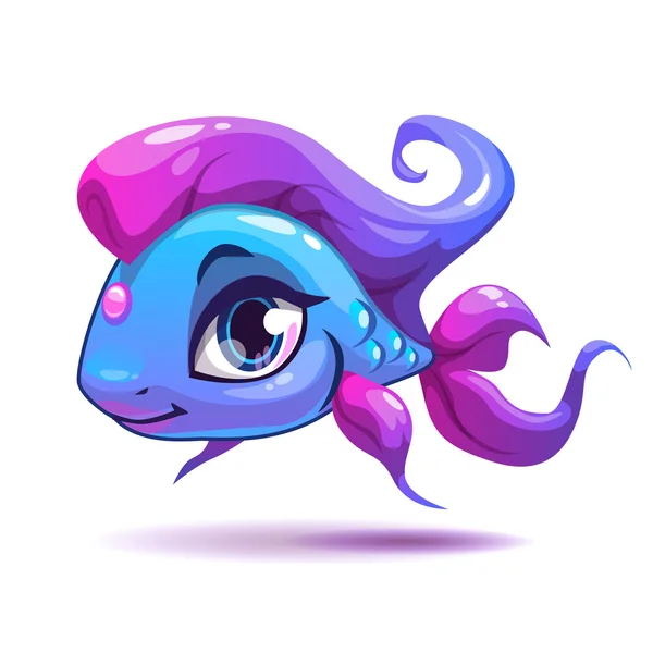 Desenhos animados bonito peixe menina azul — Vetor de Stock