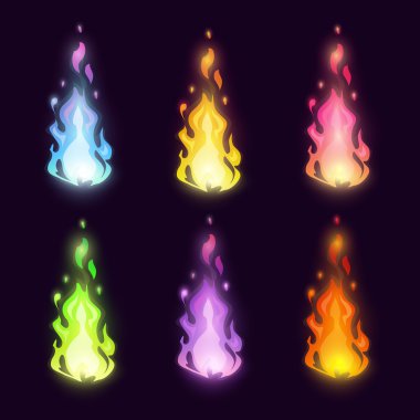 Sihirli karikatür peri renkli yangın seti