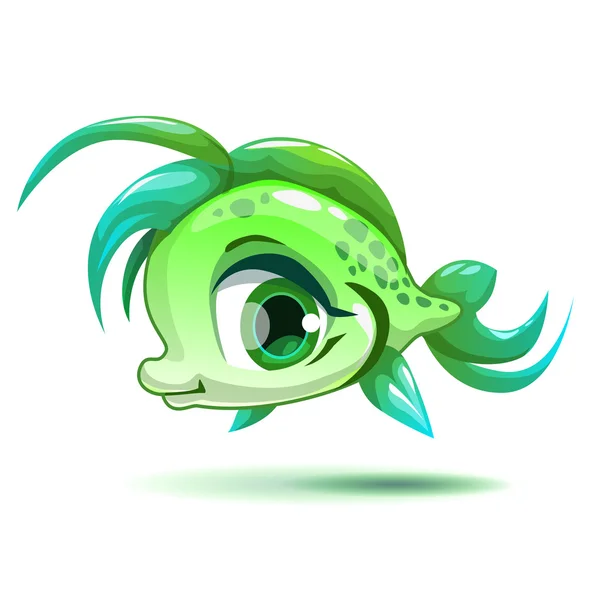 작은 녹색 귀여운 만화 소녀 물고기 — 스톡 벡터