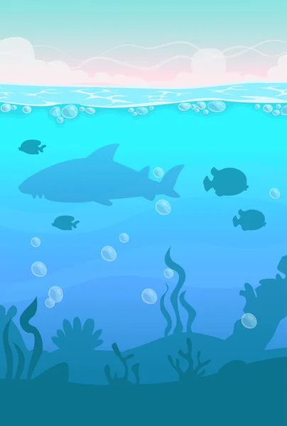 Vetor de desenhos animados paisagem subaquática vertical — Vetor de Stock