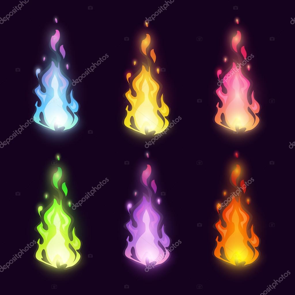 Magie dessin animé fée coloré feu mis Vecteur par ©lilu330 104560000