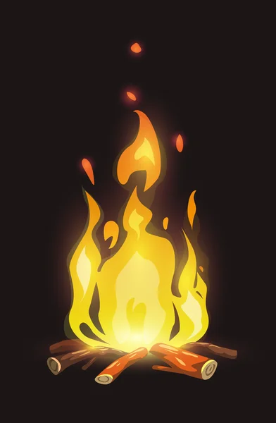 Cartoon bonfire on dark background — Stock Vector