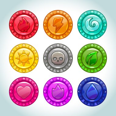 Doğa öğeleri simgeleri ile renkli madalyonlar