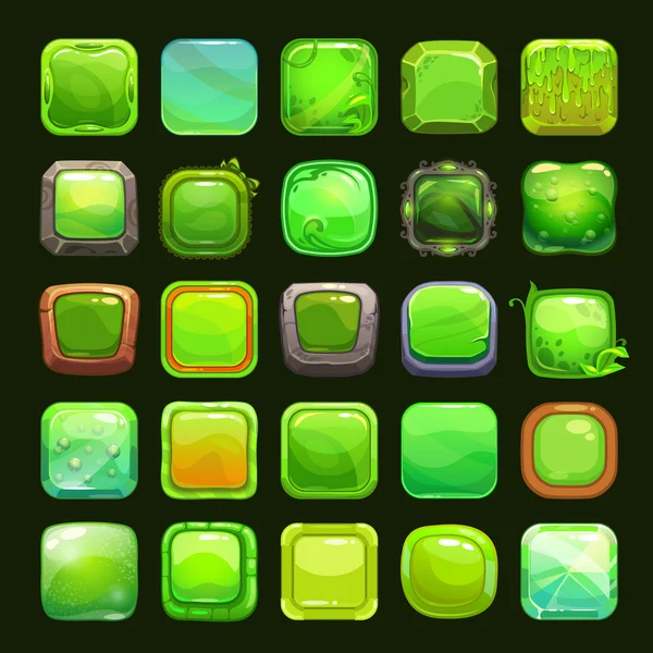 Rolig tecknad gröna fyrkantiga knappar — Stock vektor