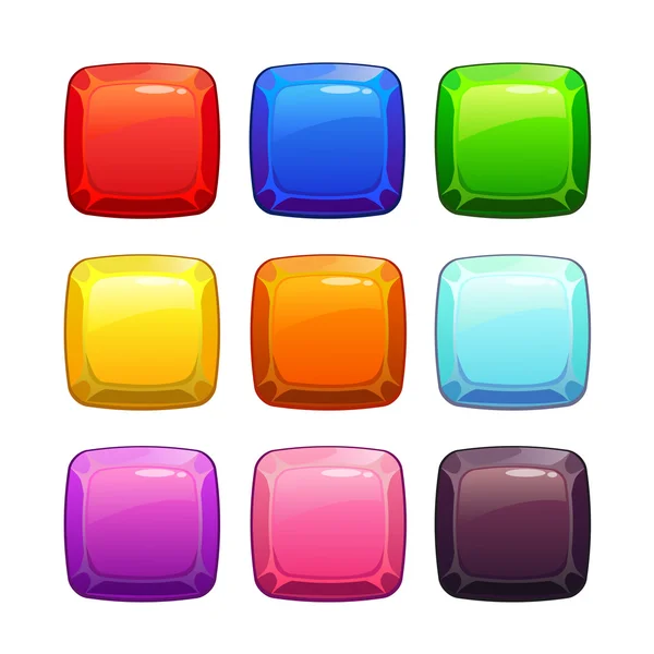 Cartoon colorful glossy stone square buttons — Stock Vector