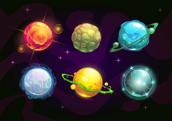 Planetas elementares, conjunto de espaço de fantasia —  Vetores de Stock