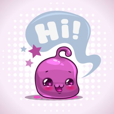 Komik karikatür küçük mor kawaii karakter