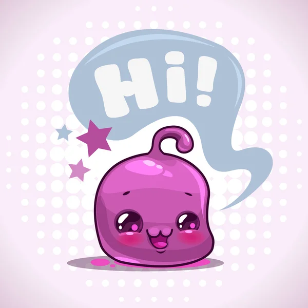 Drôle de dessin animé petit personnage kawaii violet — Image vectorielle