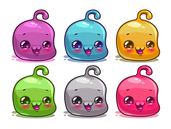 Desenhos animados bonitos conjunto de personagens kawaii colorido — Vetor de Stock